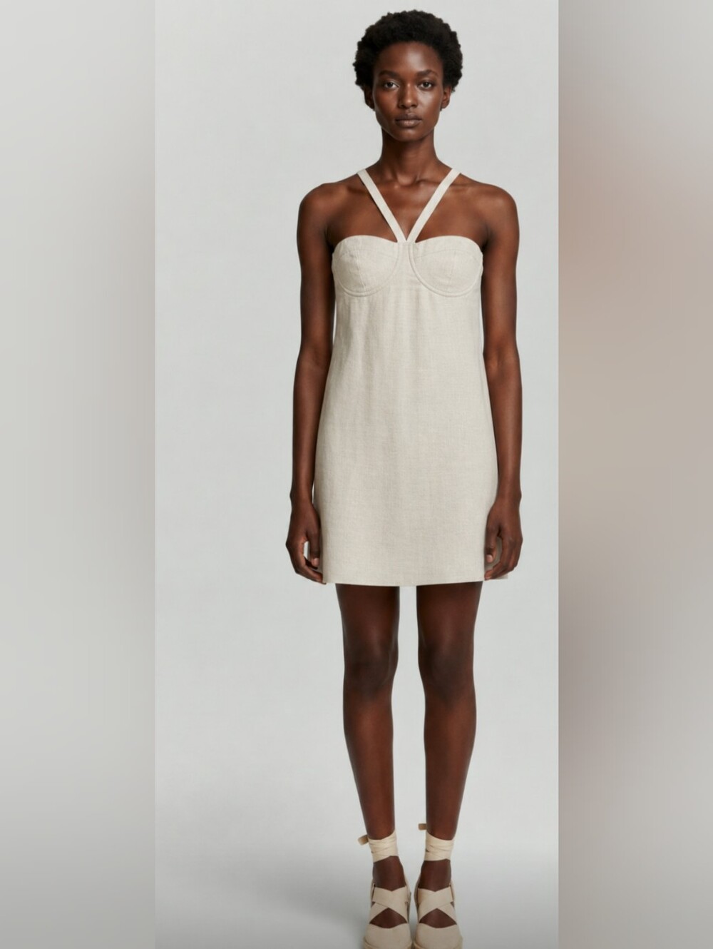 Natural Beige Strappy Mini Dress